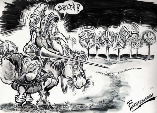 Cartoon: DON QUIXOTIC (medium) by Tim Leatherbarrow tagged don,quixote,windmills,hero,heroic,idiot,new,technology,wind,energy,natural,turbines,tim,leatherbarrow