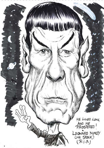 Cartoon: LEONARD NIMOY- MR SPOCK (medium) by Tim Leatherbarrow tagged timleatherbarrow,leonardnimoy,mrspock,startrek,scifi