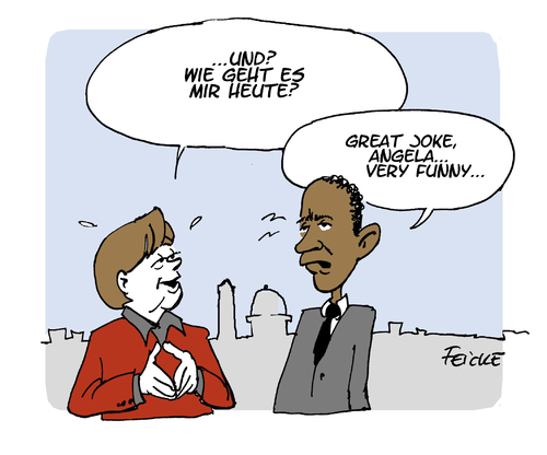 Cartoon: Angie bei Barack (medium) by FEICKE tagged angela,merkel,nsa,usa,besuch,barack,obama,angela,merkel,nsa,usa,besuch,barack,obama