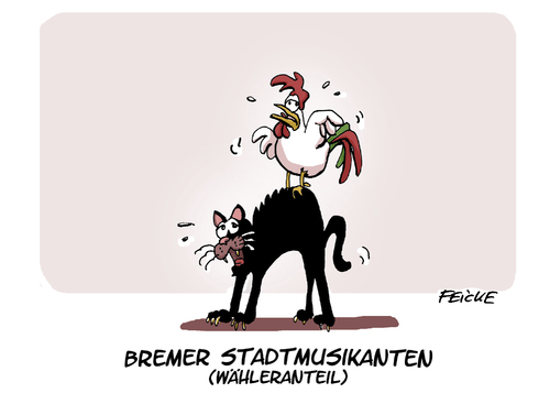 Cartoon: Bremer Stadtmusikanten (medium) by FEICKE tagged parteien,demokratie,bürgerschaft,wahlbeteiligung,landtag,wahl,bremen,bremen,wahl,landtag,wahlbeteiligung,bürgerschaft,demokratie,parteien