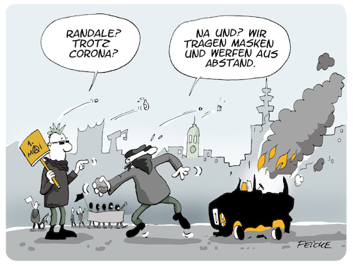Cartoon: Demo erster Mai 2021 (medium) by FEICKE tagged corona,pandemie,mai,demonstration,linke,randale,maske,schutz
