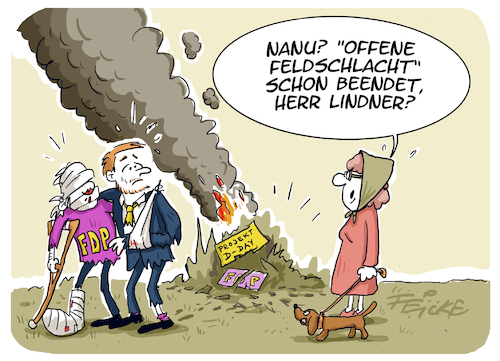 Cartoon: FDP Lindern Feldschlacht (medium) by FEICKE tagged fdp,liberale,frei,demokraten,partei,ampel,regierung,lindner,dday,feldschlacht,rhetorik,fdp,liberale,frei,demokraten,partei,ampel,regierung,lindner,dday,feldschlacht,rhetorik