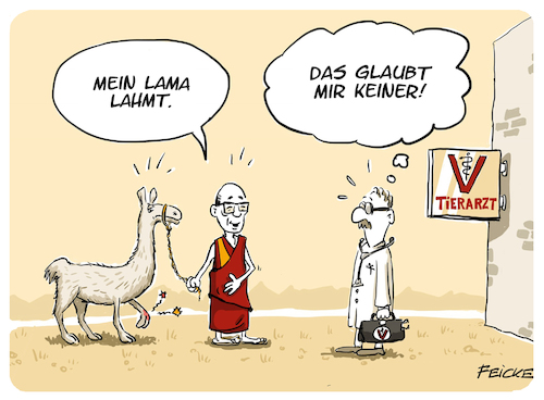 Cartoon: Lama (medium) by FEICKE tagged religion,dalai,lama,wortspiel,tibet,buddhismus,religion,dalai,lama,wortspiel,tibet,buddhismus