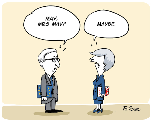 Cartoon: Maybe (medium) by FEICKE tagged brexit,may,juncker,europa,austritt,brexit,may,juncker,europa,austritt