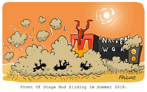 Cartoon: Mud Sliding in Wacken (medium) by FEICKE tagged wacken,schlamm,rutschen,mud,slide,2018,sommer,hitze,trocken,staub,wacken,schlamm,rutschen,mud,slide,2018,sommer,hitze,trocken,staub