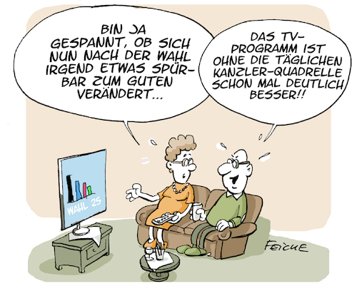 Cartoon: Nach der Wahl Verbesserung (medium) by FEICKE tagged bundestag,parlament,wahl,politik,parteien,demokratie,bundestag,parlament,wahl,politik,parteien,demokratie