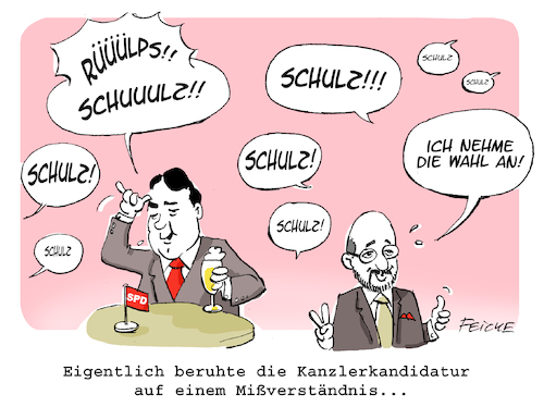 Cartoon: Schulz wahl (medium) by FEICKE tagged martin,schulz,spd,sozialdemokrat,partei,kandidat,wahl,kanzler,bundeskanzler,gabriel,martin,schulz,spd,sozialdemokrat,partei,kandidat,wahl,kanzler,bundeskanzler,gabriel