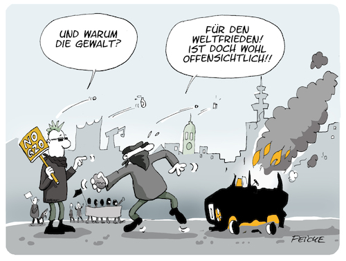 Cartoon: weltfrieden (medium) by FEICKE tagged g20,hamburg,demo,protest,gewalt,g20,hamburg,demo,protest,gewalt