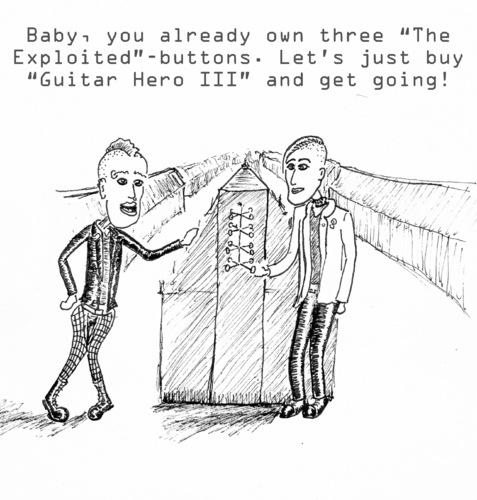 Cartoon: The Exploited (medium) by piratis tagged exploited,guitar,hero,exploitation,punk,rock,mediamarkt