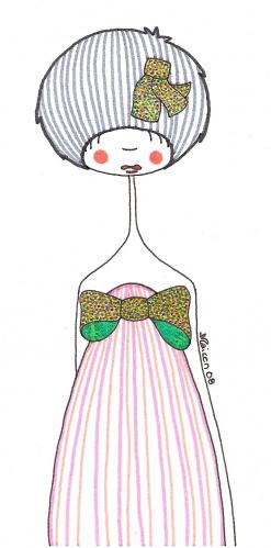 Cartoon: Party girl (medium) by maicen tagged illustration,pink,drawing,art,girl,blue,green,hair,hat,dress