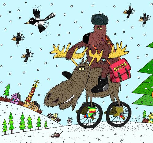 Cartoon: bike (medium) by Sergei Belozerov tagged bär,elk,elch,wald,fahrrad,forest