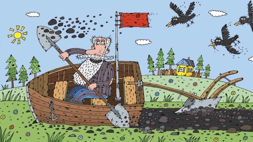 Cartoon: das Rudern (medium) by Sergei Belozerov tagged rudern,pfluegen,boat,ackern,meer,ozean,erde
