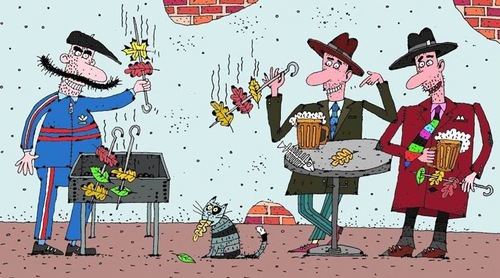 Cartoon: vegetarian barbecue (medium) by Sergei Belozerov tagged barbecue,autumn,meat,herbst,fleisch,blatt
