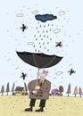 Cartoon: long awaited rain (small) by Sergei Belozerov tagged rain,umbrella,crow,desert,drought