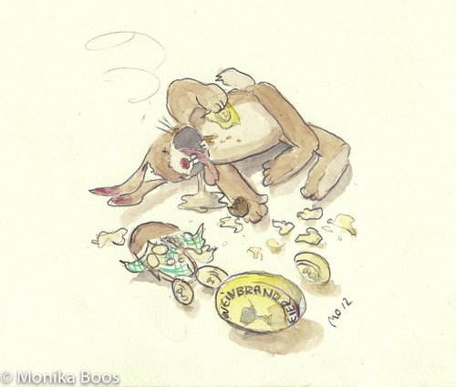 Cartoon: Arbeitsunfall (medium) by monika boos tagged ostern,osterhase,alkohol,arbeitsunfall
