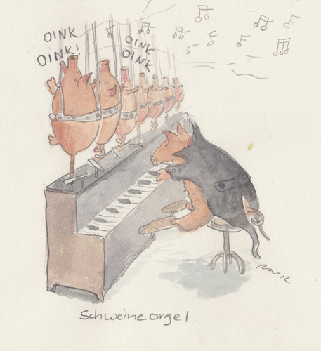 Cartoon: Schweineorgel (medium) by monika boos tagged schweineorgel,orgel,schweine,musik,pigs,music