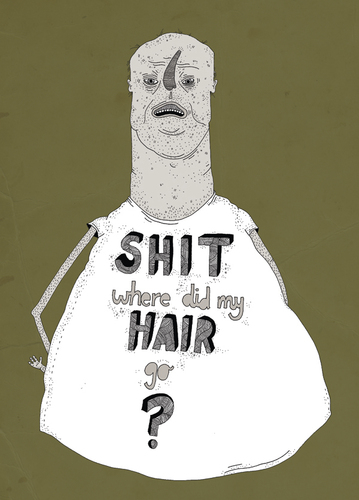 Cartoon: where did my hair go? (medium) by jannis tagged people