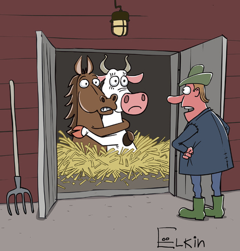 Cartoon: DNA horses (medium) by Elkin tagged horse,meat,beef,dna