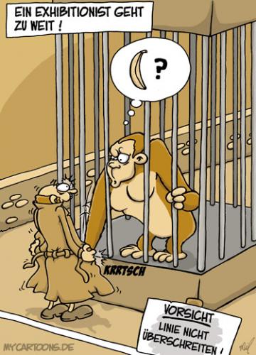 Cartoon: Exhibitionist (medium) by mil tagged exhibitionist,flasher,mann,gorilla,zoo,risiko,schmerz,mil