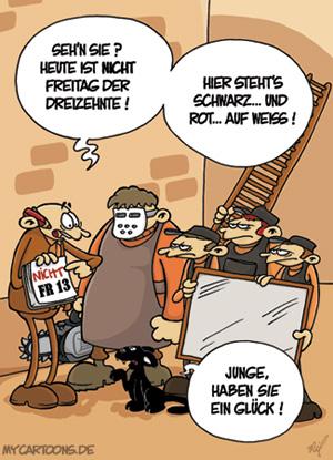 Cartoon: Glückstag (medium) by mil tagged glück,unglück,freitag,13,dreizehnte,schwarze,katze,spiegel,leiter,jason,mil