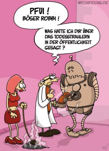 Cartoon: Schlecht erzogen (medium) by mil tagged roboter,robbi,professor,hund,frau,strahl,tod,mil