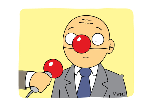 Cartoon: Interview 1 (medium) by Vhrsti tagged interview,politician,microphone,nose,clown,democracy,news,press