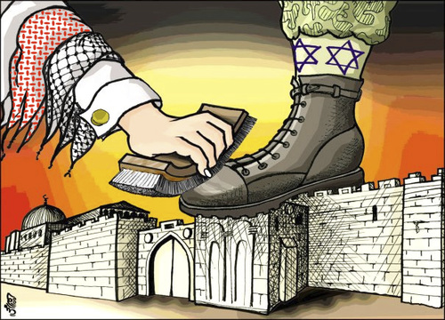 Cartoon: arab and my town (medium) by samir alramahi tagged arab,jerusalem,palestine,israel,aqsa,ramahi,kofiah