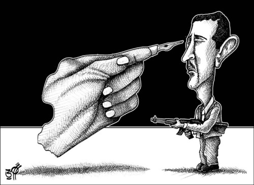 Cartoon: assad regime (medium) by samir alramahi tagged spring,freedom,drawing,regime,assad,arab,syria,cartoonist,syrian,damascus,beaten,farzat,ali