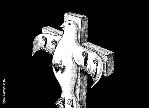 Cartoon: Dove on the Cross (medium) by samir alramahi tagged dove,cross,peace,ramahi