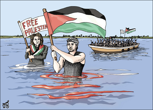 Cartoon: Vittorio Arrigoni and his mother (medium) by samir alramahi tagged vittorio,arrigoni,mother,agidea,prata,italy,gaza,folitial,palestine,arab,ramahi,cartoon