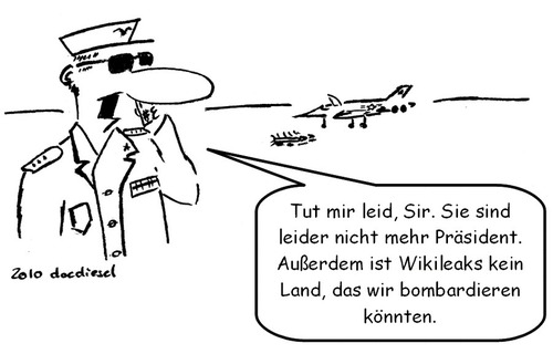 Cartoon: Alte Reflexe (medium) by docdiesel tagged wikileaks,usa,diplomatic,cables,dimplomatie,vertrauchlich,dokumente,documents,militär,military,air,force,airforce,bombs,iraq
