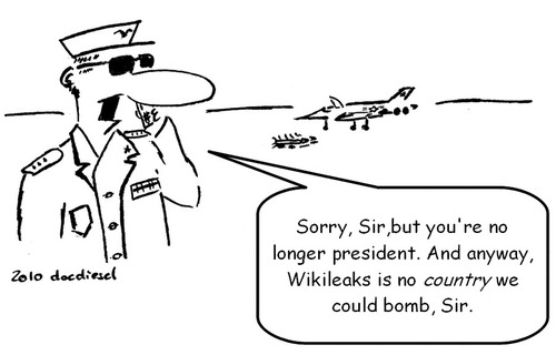 Cartoon: Lets bomb ... what? (medium) by docdiesel tagged president,bush,george,irak,iraq,bombs,airforce,force,air,military,militär,documents,dokumente,vertrauchlich,dimplomatie,cables,diplomatic,usa,assange,wikileaks
