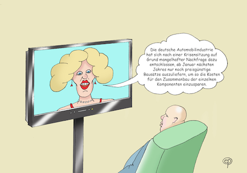 Cartoon: Die Automobilbranche atmet auf! (medium) by Erwin Pischel tagged auto,automobil,automobilindustrie,industrie,krise,krisensitzung,arbeitgeber,arbeitnehmer,vollbeschäftigung,nachfrage,absatzrückgang,neuzulassung,autobranche,autokrise,absatzkrise,industrieflaute,rezession,wirtschaft,elektroauto,straßenverkehr,fahrzeug,verbrenner,autokauf,verkaufszahlen,autohandel,geschäft,autoproduktion,autohändler,batterieauto,batterie,konjunktur,automarkt,markt,bausatz,modellbausatz,montagesatz,kit,kosten,zusammenbau,synthese,baukasten,modell,komponente,hersteller,erzeugnis,daimler,mercedes,porsche,vw,audi,ford,bmw,pischel