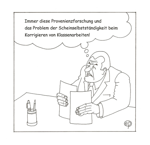 Cartoon: Voll korrekt (medium) by Erwin Pischel tagged pischel,hausarbeit,klassenarbeit,papier,schreibtisch,prüfung,zeugnis,noten,fälschung,betrug,täuschung,ursprung,herkunft,scheinselbstständigkeit,provenienz,unterricht,schule,korrigieren,korrekturen