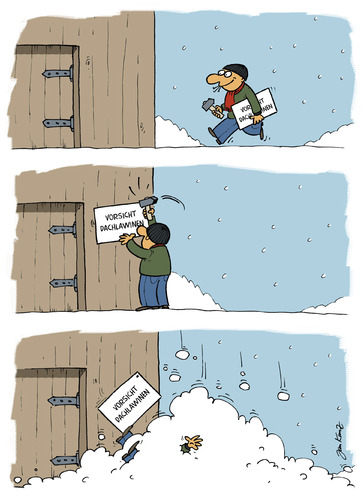 Cartoon: Dachlawinen (medium) by JanKunz tagged winter,schnee,lawine,dachlawine,hammer,erschütterung