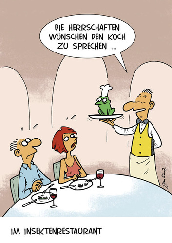 Cartoon: Insektenrestaurant (medium) by JanKunz tagged restaurant,koch,frosch,insekten,essen