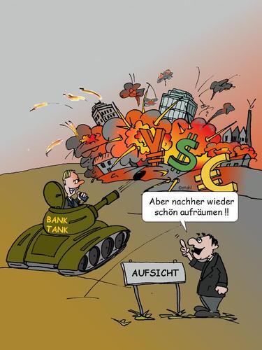 Cartoon: Bank Tank (medium) by wista tagged masslose,schulden,eurokrise,banker,investmentbanker,banken,krise,bank