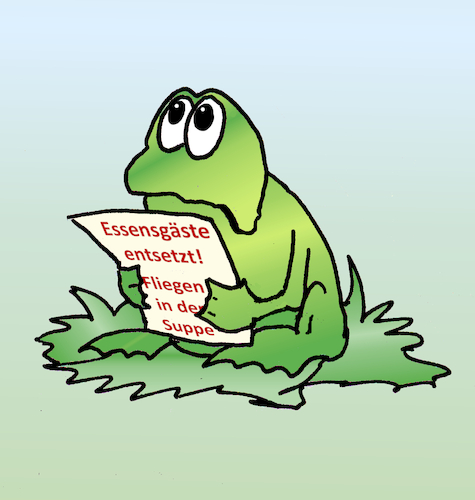 Cartoon: Fliegen in der Suppe (medium) by wista tagged frosch,frösche,lieblingsspeise,fliegen,suppe,essen,trinken,gourmet,restaurant,essensgäste,gäste,gasthaus,menu,speisekarte,kritik,restaurantkritik,kritiker