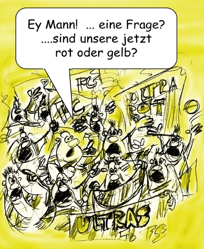 Cartoon: Fußball gelb rot (medium) by wista tagged fussball,pokal,pokalfinale,dortmund,bayern,fc,borussia,gelb,rot,tor,tore,liga,mannschaft,trikot,trikots,farben,fans,fankurve,ultras,gelbe,wand,berlin