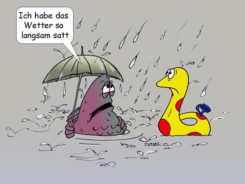 Cartoon: Ginger und Kalaschnikow 48 (medium) by wista tagged wetter,frühling,2013,nass,regen,hochwasser,überschwemmung,dauerregen,sonne,keine,sommer,schlechtes,tief