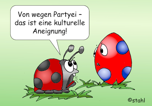 Cartoon: Kulturelle Aneignung (medium) by wista tagged kultur,fremd,fremde,kulturelle,aneignung,anmaßung,übernahme,kult,kulte,symbole,riten,ei,eier,party,partien,partyeier,marienkäfer,punkte,schwarz,rot,osterei,farbe,färben,eierfarbe,eierfärben,bunt,farbig,kultur,fremd,fremde,kulturelle,aneignung,anmaßung,übernahme,kult,kulte,symbole,riten,ei,eier,party,partien,partyeier,marienkäfer,punkte,schwarz,rot,osterei,farbe,färben,eierfarbe,eierfärben,bunt,farbig