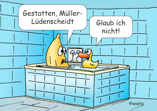 Cartoon: Loriots Ente (medium) by wista tagged loriot,bad,ente,sketch,cartoon,müller,lüdenscheidt,dr,doktor,klöbner,badewanne,banane,loriot,bad,ente,sketch,cartoon,müller,lüdenscheidt,dr,doktor,klöbner,badewanne,banane