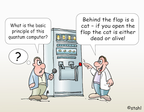 Quantum computers for beginners (medium) Cartoon: Quantum computers for beginners (medium) by wista tagged quantum,computers,computer,qbit,bit,beginner,explanation,science,cat,schrödinger,superposition,quantum,computers,computer,qbit,bit,beginner,explanation,science,cat,schrödinger,superposition