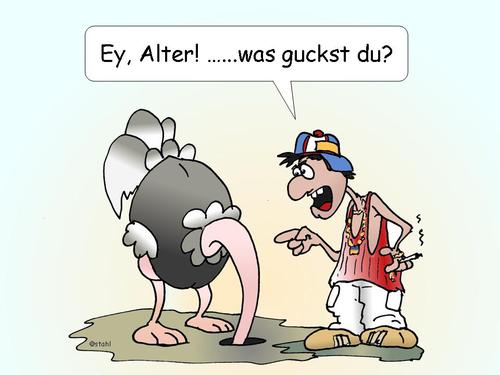 Cartoon: Was guckst du? (medium) by wista tagged verstecken,loch,vogel,strauss,jugendliche,migrationshintergrund,migration,migranten,sprache,jugend,kucken,gucken,du,guckst,was,cool,locker,leger,anmache,anmachen