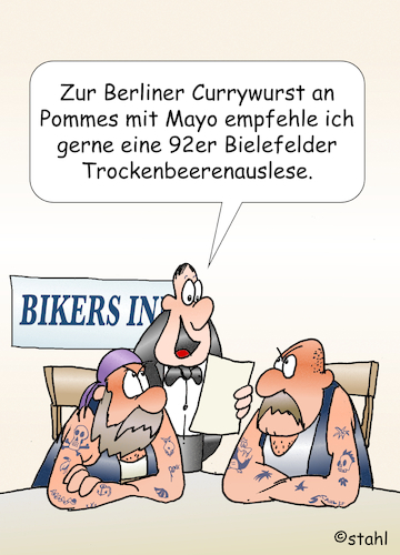 Cartoon: Weinempfehlung (medium) by wista tagged auswahl,wein,rotwein,weisswein,weinkarte,getränkekarte,sommelier,connaisseur,weinkenner,weinempfehlung,kellner,weinkellner,weinkeller,winzer,restaurant,lokal,kneipe,berlin,bielefeld,currywurst,biker,rocker,essen,trinken,speisekarte,auswahl,wein,rotwein,weisswein,weinkarte,getränkekarte,sommelier,connaisseur,weinkenner,weinempfehlung,kellner,weinkellner,weinkeller,winzer,restaurant,lokal,kneipe,berlin,bielefeld,currywurst,biker,rocker,essen,trinken,speisekarte