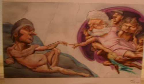 Cartoon: creation of Adam (medium) by cabap tagged caricature