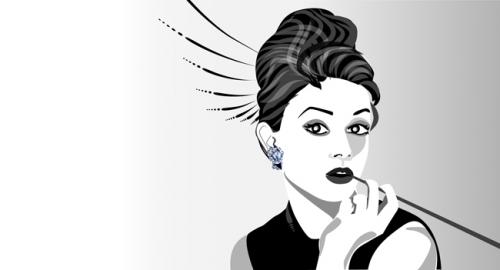 Cartoon: audrey (medium) by tschidi tagged audrey,hepburn,black,and,white,woman,face,sophisticated,sexy