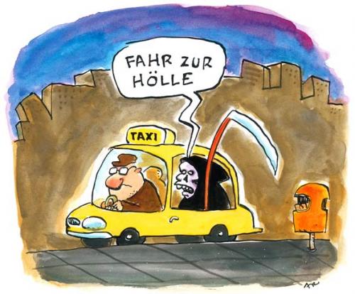 Cartoon: hölle (medium) by ari tagged taxi,hölle,hell,death,car,man,tod,sensenmann,horror,halloween,grusel,plikat