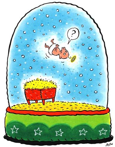 Cartoon: Schneekugel (medium) by ari tagged schneekugel,schüttelkugel,weihnachten,xmas,krippe,jesus,heiligabend,schnee,plikat,geschenk
