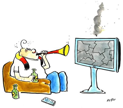 Cartoon: vuvuzela (medium) by ari tagged vuvuzela,tv,fussball,wm,tröte,fan,football